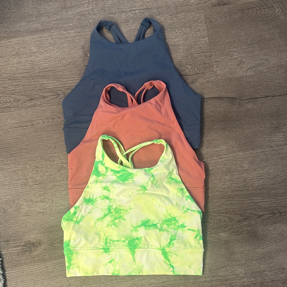 lululemon athletica Sports Bras in Blue, blush, and Yellow Tie-Dye